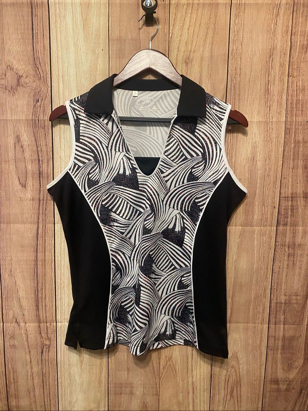 Monterey Club Medium black white sleeveless shirt tank active wear athletic golf